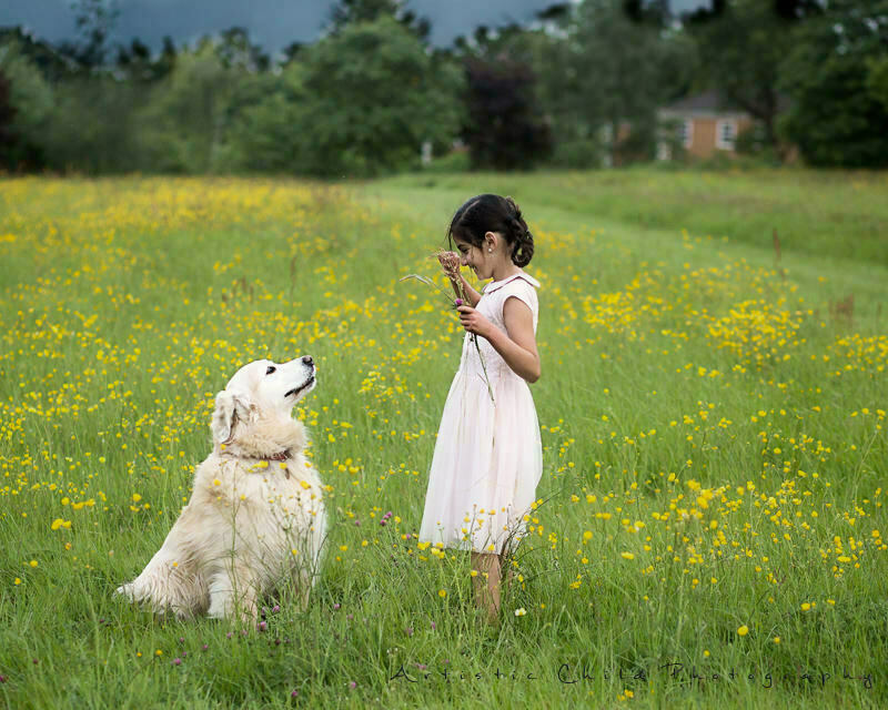 Professional London Children Photographer 3 7 years old girl with her dog in London park