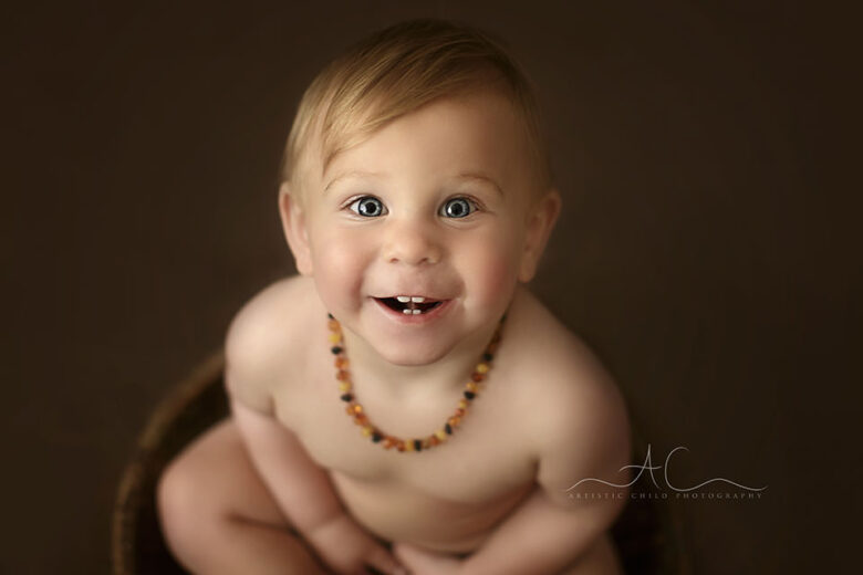 Bromley Toddler Photo Session | a close up portrait of 1 year old boy smiling