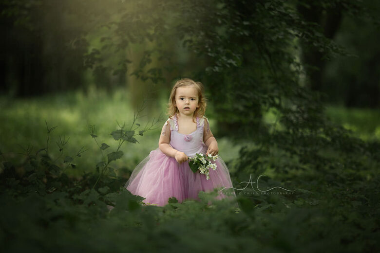 Princess Photo Session in London | 3 year old girl in princess dress poses in the park during a professional photo session