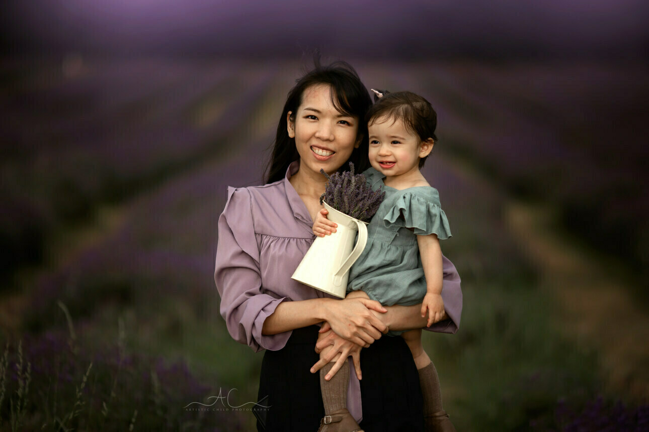 Amazing London Family Photos in Lavender Field | portrait of a mother and daughter standing in a lavender field