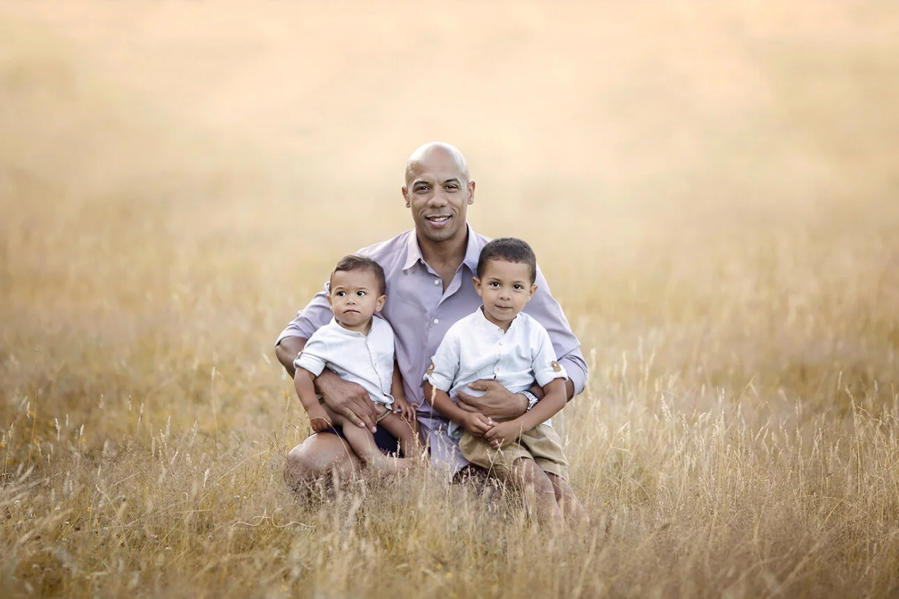 London Summer Sunset Family Mini Sessions | portrait of a father and his 2 sons